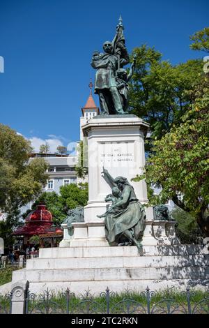 Statue du général Marquez de sa da Bandeira (défenseur de l'abolition de l'esclavage) dans le Jardim Dom Luis,. Lisbonne, Portugal Banque D'Images