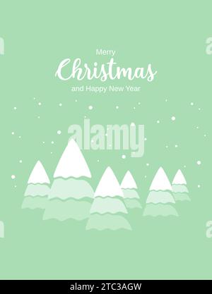 Carte de voeux de Noël avec texte et arbres de Noël dans des couleurs vert pastel. Illustration vectorielle plate Illustration de Vecteur