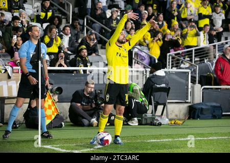 Columbus, Ohio, États-Unis. 9 décembre 2023. L'attaquant de Columbus Crew Diego Rossi (10). Columbus Crew remporte sa troisième coupe MLS, battant les champions en titre du LAFC, 2-1. (Kindell Buchanan/Alamy Live News) Banque D'Images