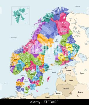 Carte des régions et des municipalités dans la région nordique. Illustration vectorielle Illustration de Vecteur