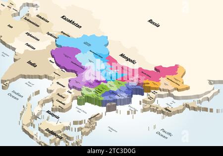 Carte des municipalités de Chine avec carte vectorielle des pays et territoires voisins Illustration de Vecteur