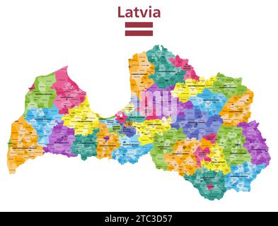 Carte isolée vectorielle détaillée élevée des villes, municipalités, paroisses et villes lettones Illustration de Vecteur