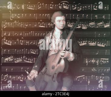 Carl Friedrich Abel, 1723 – 1787, compositeur allemand, édité numériquement d'après une peinture de Thomas Gainsborough, Sonates pour alto da gamba et basse, écrites de la main de l'auteur Banque D'Images