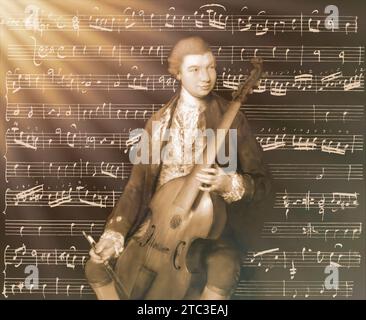 Carl Friedrich Abel, 1723 – 1787, compositeur allemand, édité numériquement d'après une peinture de Thomas Gainsborough, Sonates pour alto da gamba et basse, écrites de la main de l'auteur Banque D'Images