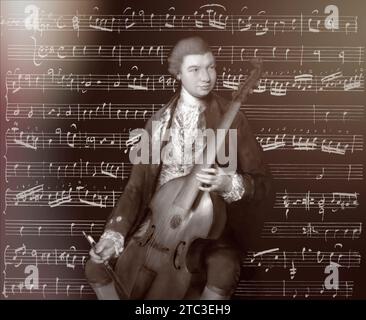 Carl Friedrich Abel, 1723 – 1787, compositeur allemand, édité numériquement d'après une peinture de Thomas Gainsborough, Sonates pour alto da gamba et basse, écrites de la main de l'auteur Banque D'Images
