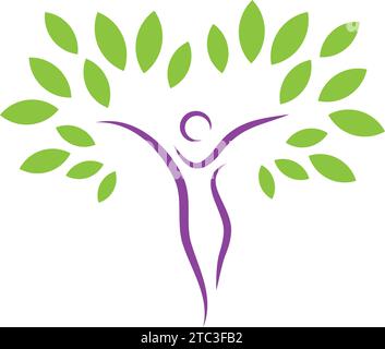 personne, femme, feuilles, arbre, gynécologue, praticien alternatif, physiothérapie, logo, fond Illustration de Vecteur