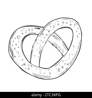 Bretzel au beurre. Cuisson pour le thé. Illustration vectorielle de doodle dessinée à la main. Contour noir et blanc. Coloriage pour enfants. Silhouette. Illustration de Vecteur