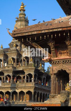 Népal, Patan, Durbar Square, Krishna Temple, Bishwanath Temple, Banque D'Images