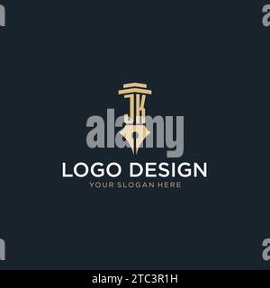 Logo initial de monogramme de JK avec stylo plume et idées de conception de style pilier Illustration de Vecteur