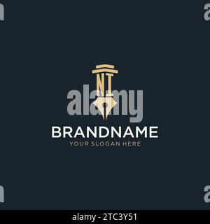 Logo initial NI monogramme avec stylo plume et idées de conception de style pilier Illustration de Vecteur