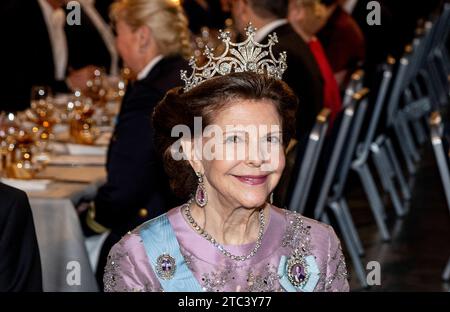 Stockholm, Suède. 10 décembre 2023. Reine Silvia lors du banquet Nobel à la mairie de Stockholm dimanche. 10 décembre 2023.photo : Christine Olsson/TT/Code 10430 crédit : TT News Agency/Alamy Live News Banque D'Images