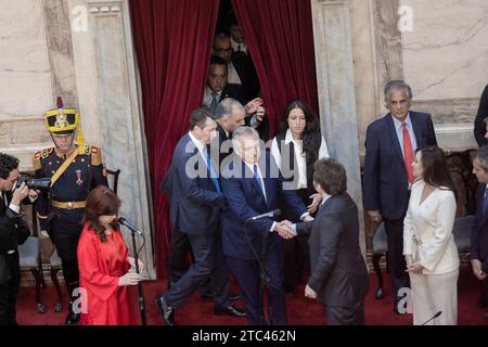 Buenos Aires, Argentine. 10 décembre 2023. Javier Milei a assumé la présidence de la Nation, à Buenos Aires, Argentine, le 10 décembre 2023. Javier Milei est le nouveau Président de la Nation pour la période 2023-2027. (Photo Esteban Osorio/Sipa USA) crédit : SIPA USA/Alamy Live News Banque D'Images