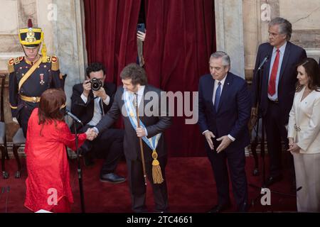 Buenos Aires, Argentine. 10 décembre 2023. Javier Milei a assumé la présidence de la Nation, à Buenos Aires, Argentine, le 10 décembre 2023. Javier Milei est le nouveau Président de la Nation pour la période 2023-2027. (Photo Esteban Osorio/Sipa USA) crédit : SIPA USA/Alamy Live News Banque D'Images