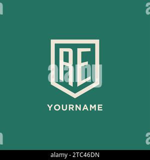 Image vectorielle de conception de forme géométrique de bouclier de monogramme de logo initial RE Illustration de Vecteur