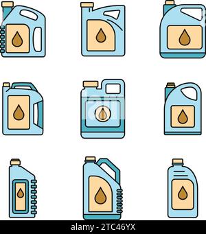 Jeu d'icônes d'huile moteur moderne. Contour ensemble d'icônes de vecteur d'huile moteur moderne couleur de ligne mince plat sur blanc Illustration de Vecteur