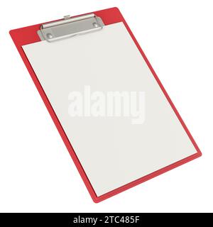 Presse-papiers avec maquette de papier A4 vierge, rendu 3D isolé sur fond blanc Banque D'Images