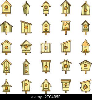 Jeu d'icônes de maison d'oiseau de printemps. Contour ensemble d'icônes vectorielles de maison d'oiseau de printemps couleur de ligne mince plat sur blanc Illustration de Vecteur