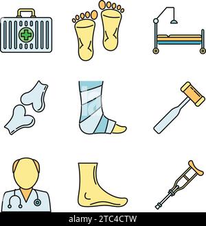 Jeu d'icônes de soins podiatre. Contour ensemble d'icônes vectorielles de soins de podiatre couleur de ligne mince plat sur blanc Illustration de Vecteur