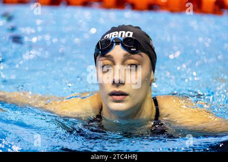 Nocentini Jasmine d'Italie après avoir obtenu la troisième place lors de la finale du 50m Breastroke de Womenâ&#x80;&#x99;s aux Championnats d'Europe de courte durée LEN 2023 le 10 décembre 2023 à Otopeni, Roumanie Banque D'Images