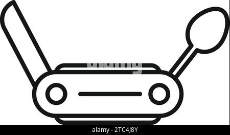 Vecteur de contour d'icône Campsite multitool. Touriste forestier sain. Vacances Illustration de Vecteur