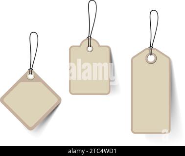 Mockup and template for paper price tag. Set of blank white tags