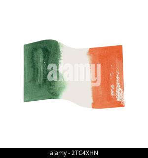 Drapeau irlandais, rayures vertes, blanches et oranges. Symbole de l'Irlande. St Patrick's Day. Illustration d'aquarelle isolée dans le style vintage Banque D'Images