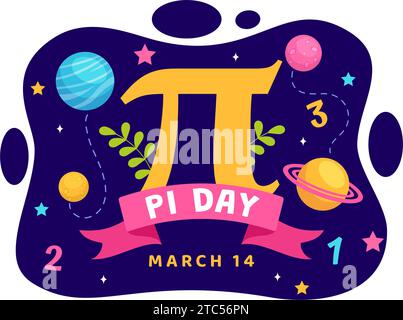 Happy Pi Day Vector Illustration le 14 mars avec des constantes mathématiques, des lettres grecques ou Baked Sweet Pie dans le fond de dessin animé plat de vacances Illustration de Vecteur