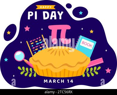 Happy Pi Day Vector Illustration le 14 mars avec des constantes mathématiques, des lettres grecques ou Baked Sweet Pie dans le fond de dessin animé plat de vacances Illustration de Vecteur