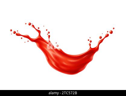 Jus rouge de tomate ou sauce ketchup tornade. Tourbillon vectoriel réaliste 3d éclaboussant énergiquement dans un spectacle liquide envoûtant, évoque l'essence de fraîcheur et de saveur dans un éclat dynamique de couleur Illustration de Vecteur