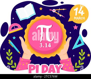 Happy Pi Day Vector Illustration le 14 mars avec des constantes mathématiques, des lettres grecques ou Baked Sweet Pie dans le fond de dessin animé plat de vacances Illustration de Vecteur