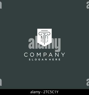 Monogramme ND avec conception de logo de pilier et de bouclier, logo de luxe et élégant pour le graphique vectoriel de cabinet juridique Illustration de Vecteur