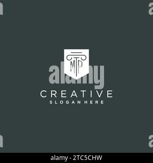 Monogramme MP avec conception de logo de pilier et de bouclier, logo de luxe et élégant pour le graphique vectoriel de cabinet juridique Illustration de Vecteur