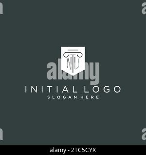 Nu monogramme avec pilier et logo de bouclier, logo de luxe et élégant pour graphique vectoriel de cabinet juridique Illustration de Vecteur