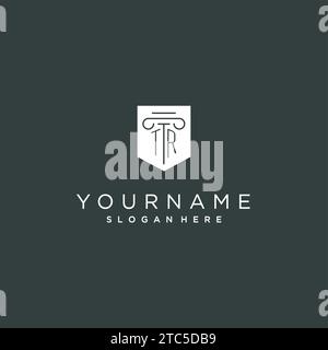 Monogramme TR avec conception de logo de pilier et de bouclier, logo de luxe et élégant pour le graphique vectoriel de cabinet juridique Illustration de Vecteur