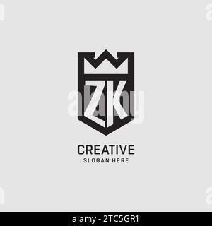 Forme initiale de bouclier de logo ZK, graphique vectoriel de conception de logo eSport créatif Illustration de Vecteur