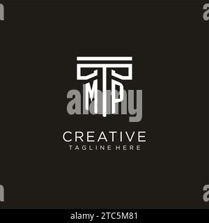 Logo initial MP avec conception de style pilier géométrique, conception de logo de cabinet d'avocats moderne créatif Illustration de Vecteur