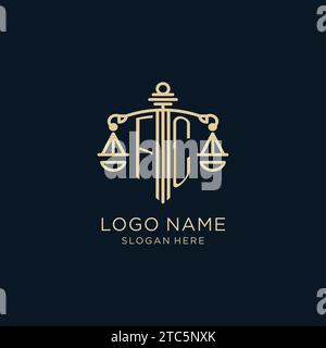Logo FC initial avec bouclier et échelles de justice, de luxe et graphique vectoriel de conception de logo de cabinet d'avocats moderne Illustration de Vecteur