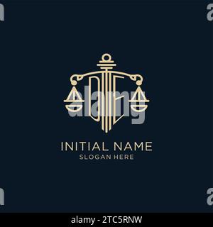 Logo initial DE avec bouclier et échelles de justice, de luxe et de design de logo de cabinet d'avocats moderne graphique vectoriel Illustration de Vecteur