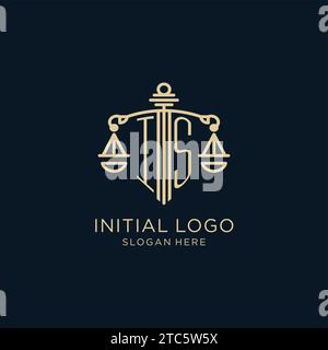 Initial EST logo avec bouclier et échelles de justice, luxe et graphique vectoriel de conception de logo de cabinet d'avocats moderne Illustration de Vecteur