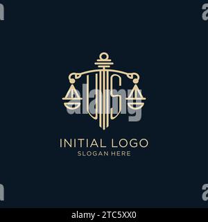 Logo américain initial avec bouclier et échelles de justice, de luxe et graphique vectoriel de conception de logo de cabinet d'avocats moderne Illustration de Vecteur