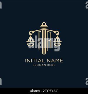 Logo initial TR avec bouclier et échelles de justice, luxe et graphique vectoriel de conception de logo de cabinet d'avocats moderne Illustration de Vecteur