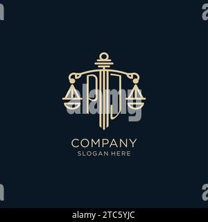 Logo initial PJ avec bouclier et échelles de justice, de luxe et de design de logo de cabinet d'avocats moderne graphique vectoriel Illustration de Vecteur