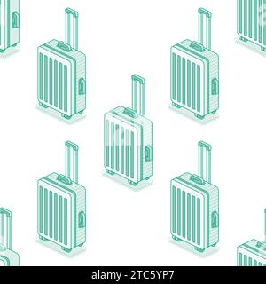 Modèle sans couture avec valises sur roues isolé sur fond blanc. Objets de contour isométrique. Illustration vectorielle. Bagages. Symbole de voyage. Illustration de Vecteur