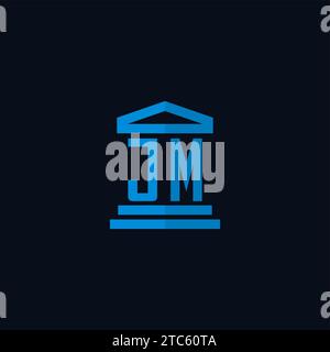 Monogramme de logo initial de JM avec des idées de conception d'icône de bâtiment de palais de justice simples Illustration de Vecteur
