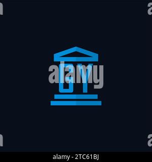 Monogramme de logo initial GY avec des idées de conception d'icônes de bâtiment de palais de justice simples Illustration de Vecteur