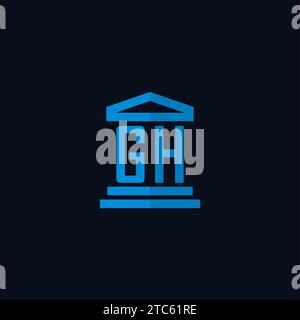 Monogramme initial de logo GH avec des idées simples de conception d'icône de bâtiment de palais de justice Illustration de Vecteur