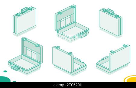 Porte-documents ouvert et fermé avec poignée sur fond blanc. Objet isométrique isolé. Illustration vectorielle. Illustration de Vecteur