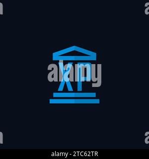 Monogramme de logo initial XP avec des idées de conception d'icône de bâtiment de palais de justice simples Illustration de Vecteur