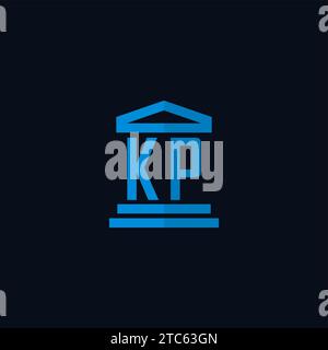 Monogramme initial de logo de KP avec des idées simples de conception d'icône de bâtiment de palais de justice Illustration de Vecteur