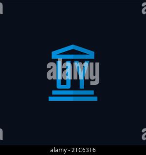 Monogramme initial de logo UY avec des idées simples de conception d'icône de bâtiment de palais de justice Illustration de Vecteur